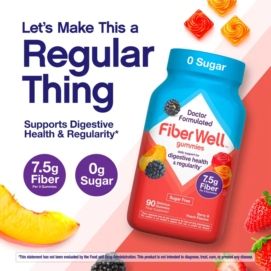Let's make this a regular thing — Fiber Well gummies bottle, 7.5g fiber per 3 gummies, 0g sugar